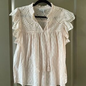 Design History Cream Pink Flutter Sleeve Blouse with Ruffled Tie Front